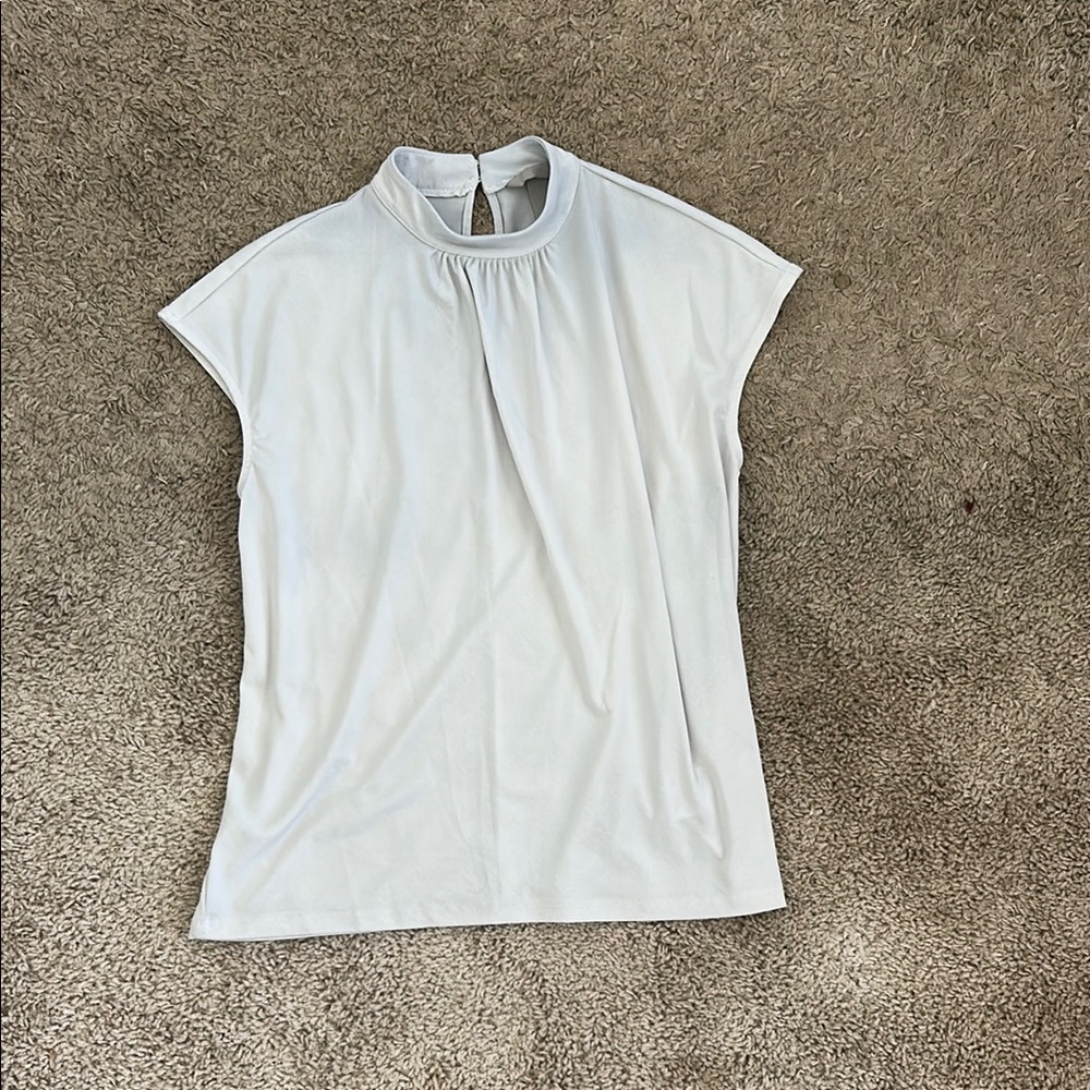 H&M Gray Pleated Backless Blouse with Mandarin Collar